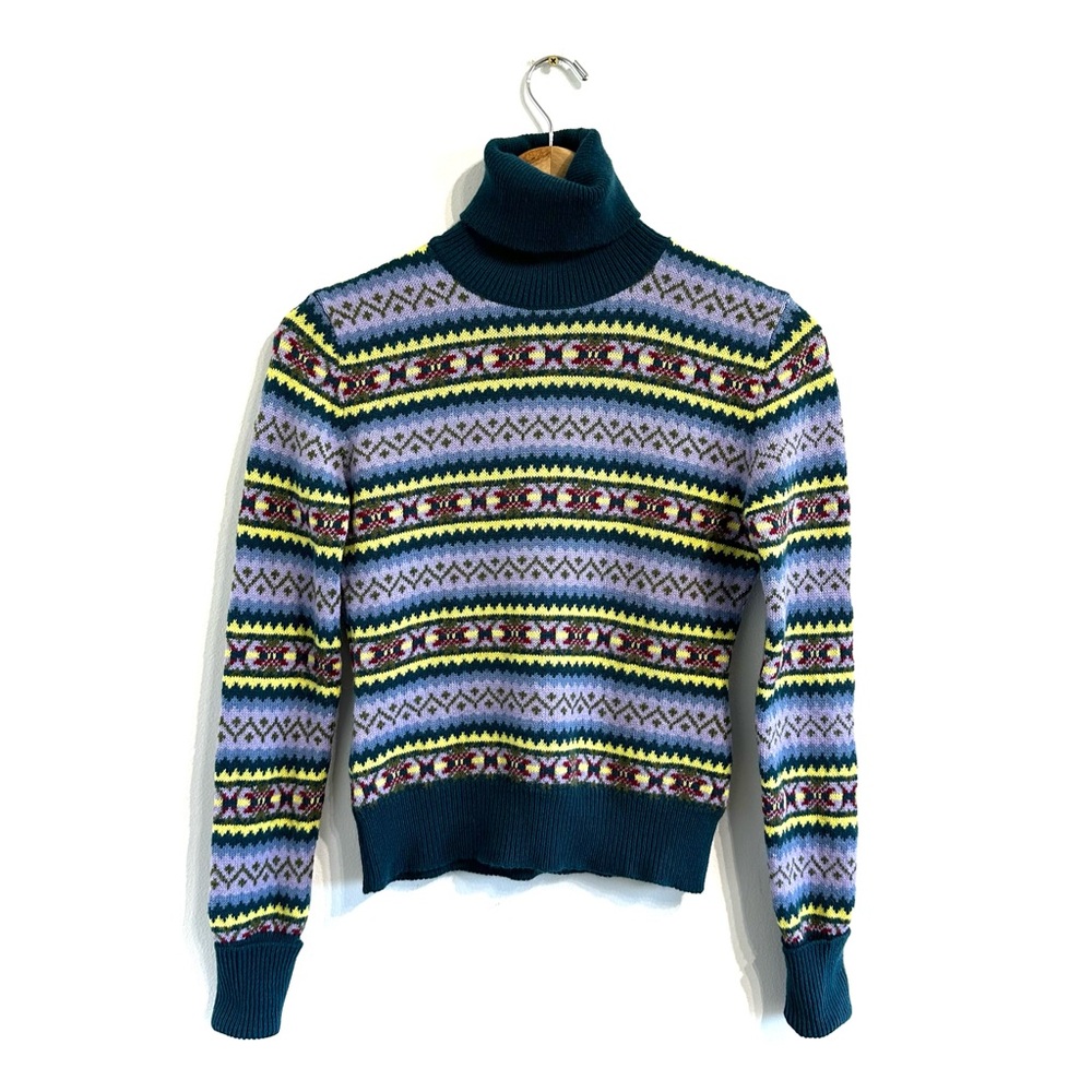 Max&Co Pony Ride Jacquard Pullover knit sweater turtleneck fair isle stripe